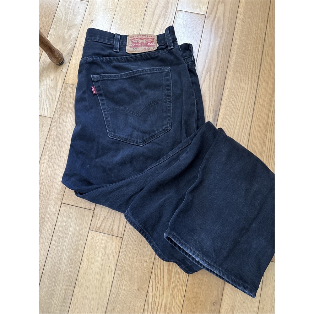 Levis 501 Original Fit Black Denim Straight Leg Button Fly Jeans‎ Mens 42x30